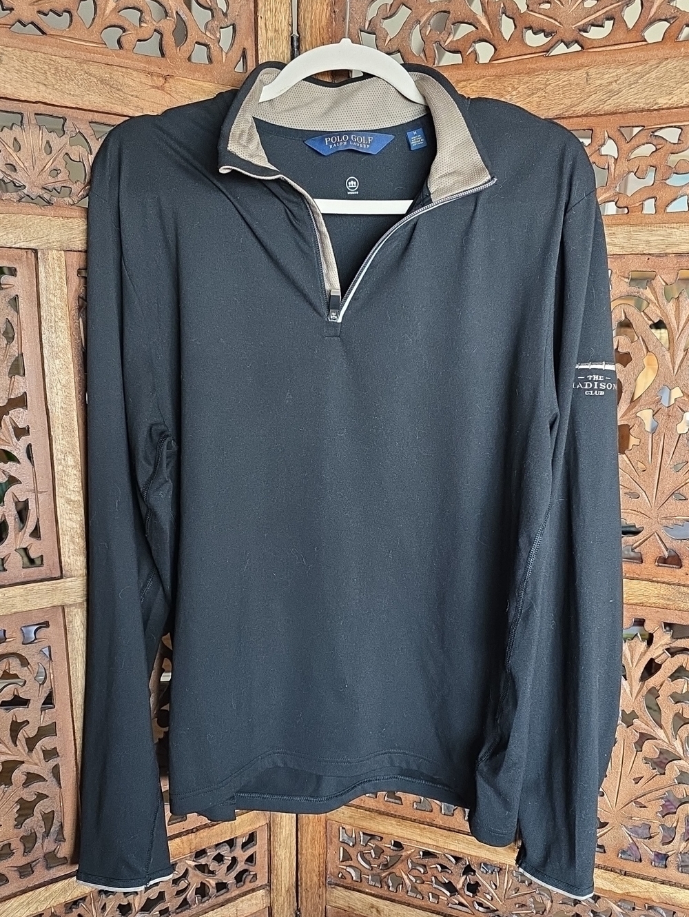 Ralph Lauren Polo Golf Black Half-Zip Pullover with Tan Trim